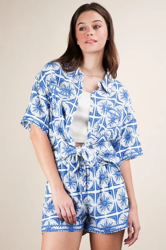 VERY J Tropical Printed Shirt Top and Shorts Set Shorts Sets