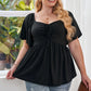 Plus Size Drawstring Sweetheart Neck Babydoll Blouse - DAVERRI FASHIONS