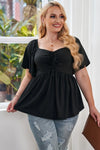 Plus Size Drawstring Sweetheart Neck Babydoll Blouse - DAVERRI FASHIONS