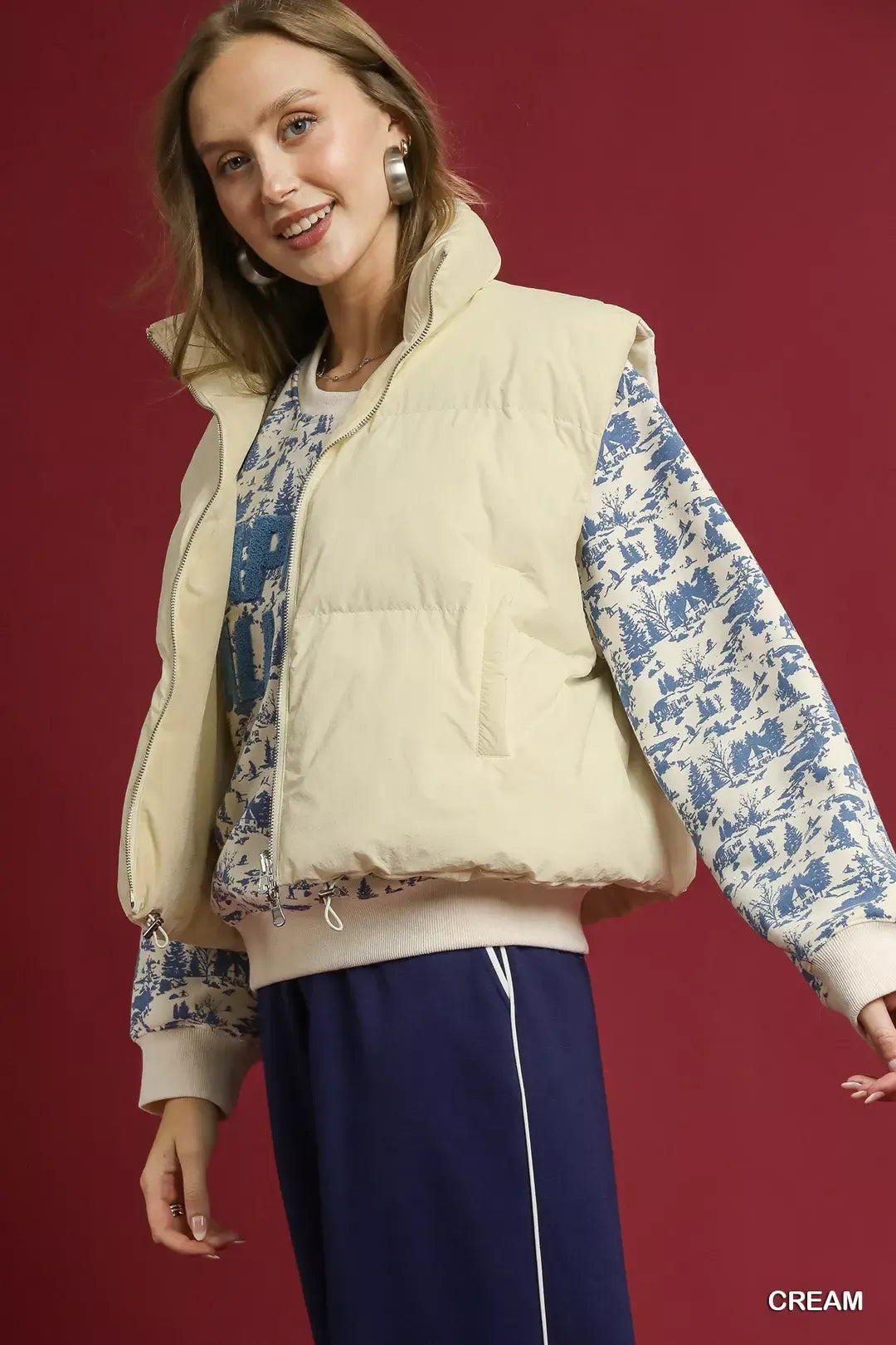 Umgee High Neck Puffer Vest with Zip Front | Vest Jackets Daverri Fashions