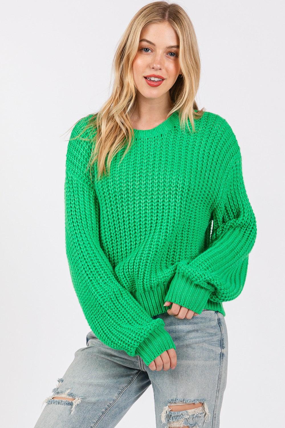 SAGE + FIG Round Neck Drop Shoulder Sweater - DAVERRI FASHIONS