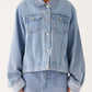 Daverri button down cropped oversized light blue denim jacket front view