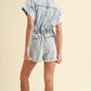 Annie Wear Elastic Waistband Short Sleeve Denim Romper Denim Rompers