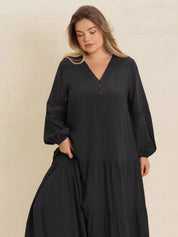 Plus Size Bohemian Tiered Maxi Dress with Balloon Sleeves | Maxi Dresses Daverri Fashions