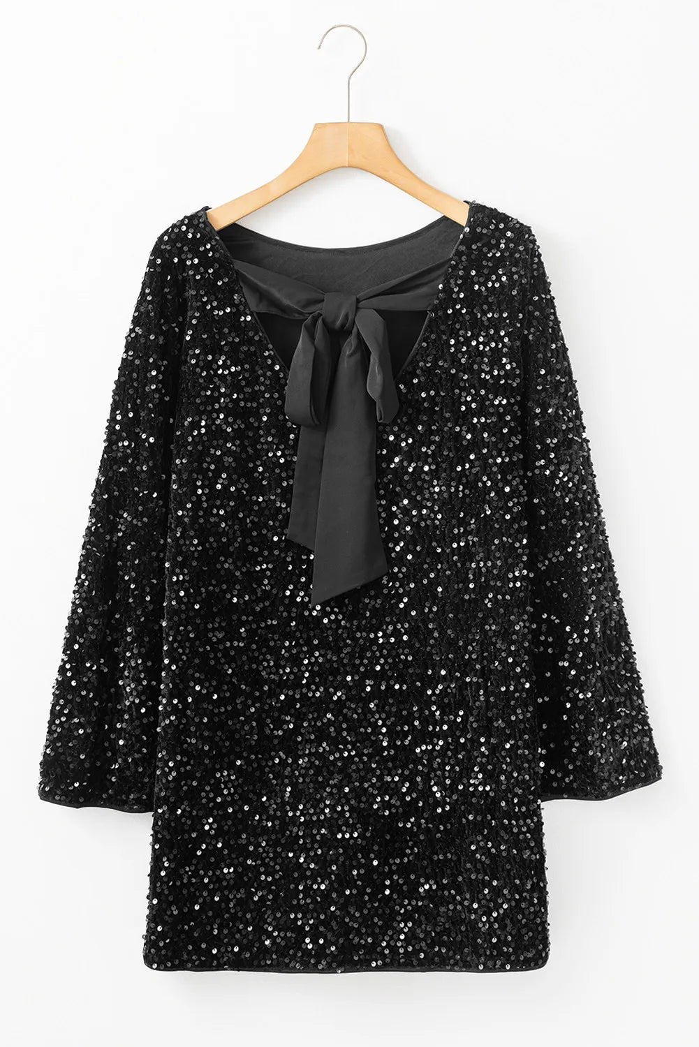 Sequin Round Neck Long Sleeve Mini Dress | Daverri Fashions