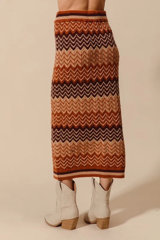 SO ME Multi Color Chevron Knit Skirt