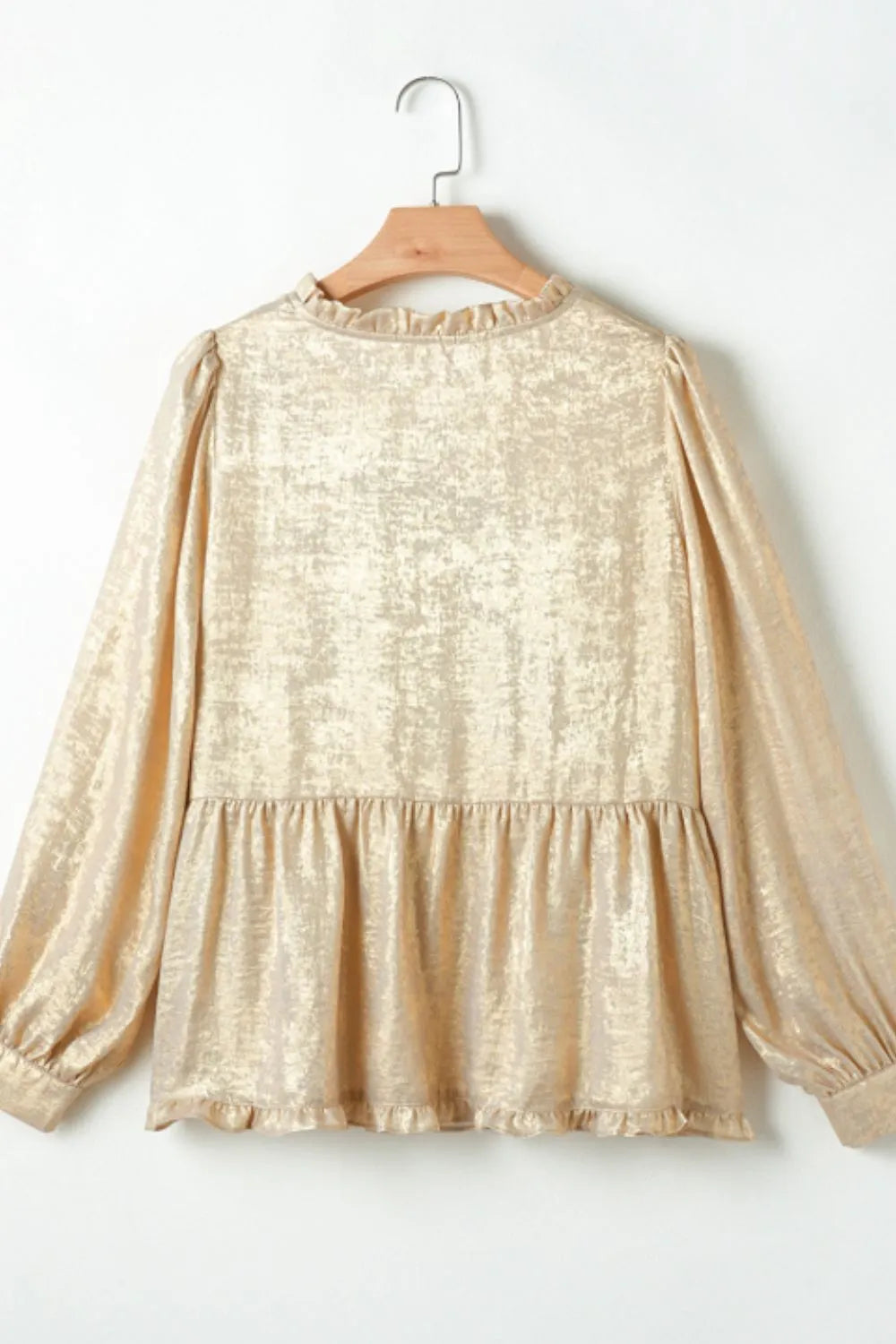 Frill Peplum V-Neck Long Sleeve Blouse | Blouses Daverri Fashions