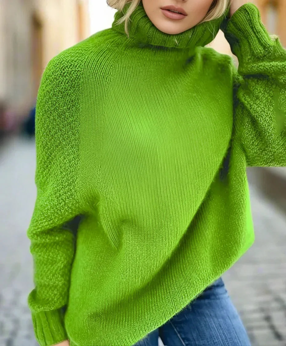 Loose Fit Mock Turtleneck Sweater - DAVERRI FASHIONS