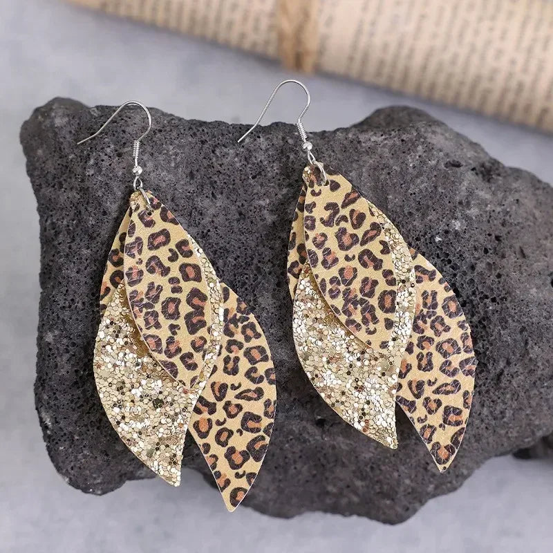 PU Leather Leopard Leaf Earrings - DAVERRI FASHIONS