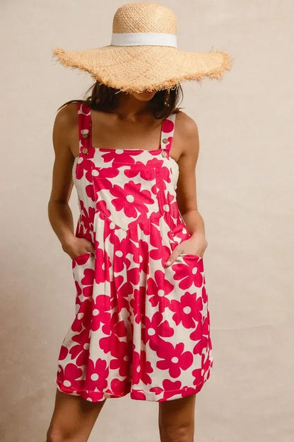 BiBi Floral Prints Tuck Detail Short Overall With Pockets - DAVERRI FASHIONS