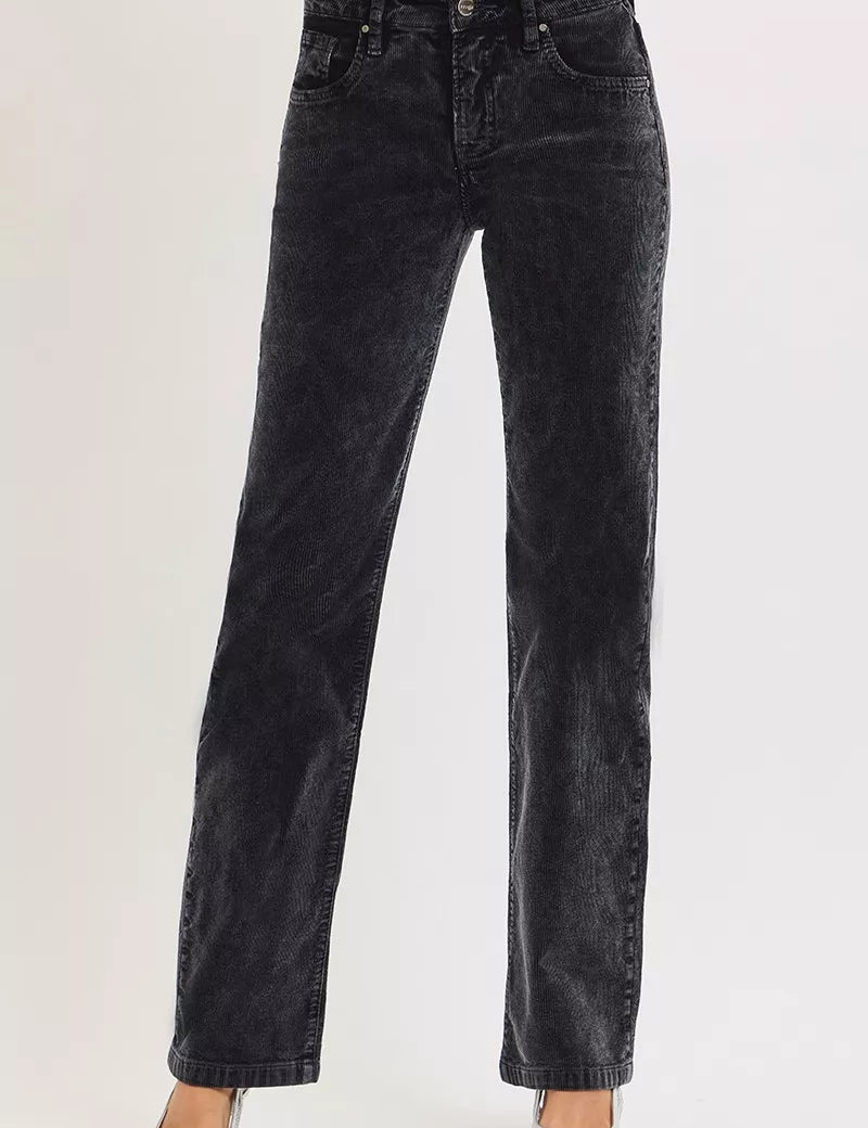MIDNIGHT RISEN Tummy Control Mid Rise Straight Leg Corduroy Pants | Pants Daverri Fashions