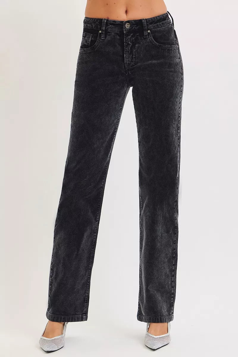 MIDNIGHT RISEN Tummy Control Mid Rise Straight Leg Corduroy Pants | Pants Daverri Fashions