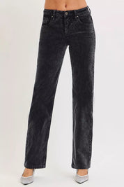 MIDNIGHT RISEN Tummy Control Mid Rise Straight Leg Corduroy Pants | Pants Daverri Fashions