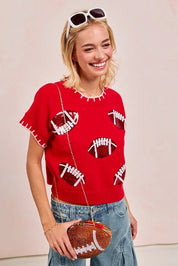 BiBi Gameday Sequin Football Embroidered Stitch Sweater | Sweaters Daverri Fashions
