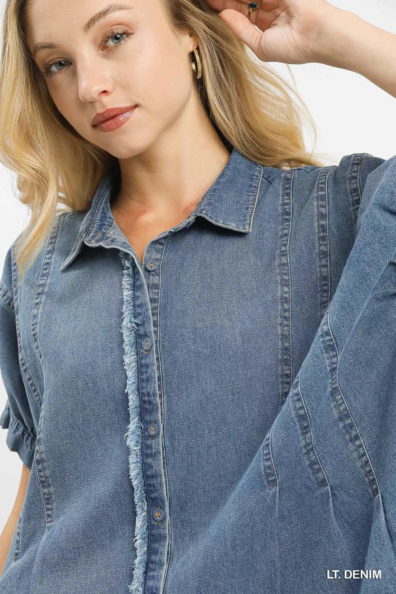 Umgee Washed Denim Oversized Top | Tops Daverri Fashions