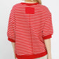 Umgee red and white striped oversized short sleeve pullover sweatshirt with red back patch
