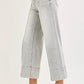 Risen tummy control mid-rise crop wide-leg jeans in light-wash denim with pintuck front