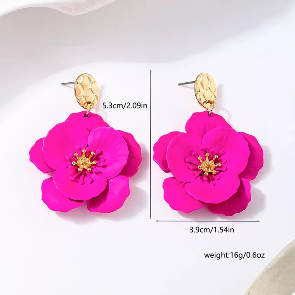 Floral Statement Drop Earrings with Gold Accent - DAVERRI FASHIONS
