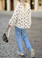 Soft Crewneck Long Sleeve Crochet Knit Oversized Sweater | Sweaters Daverri Fashions