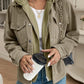 Daverri thermal knit olive green corduroy hooded jacket with silver buttons