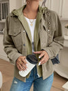 Daverri thermal knit olive green corduroy hooded jacket with silver buttons