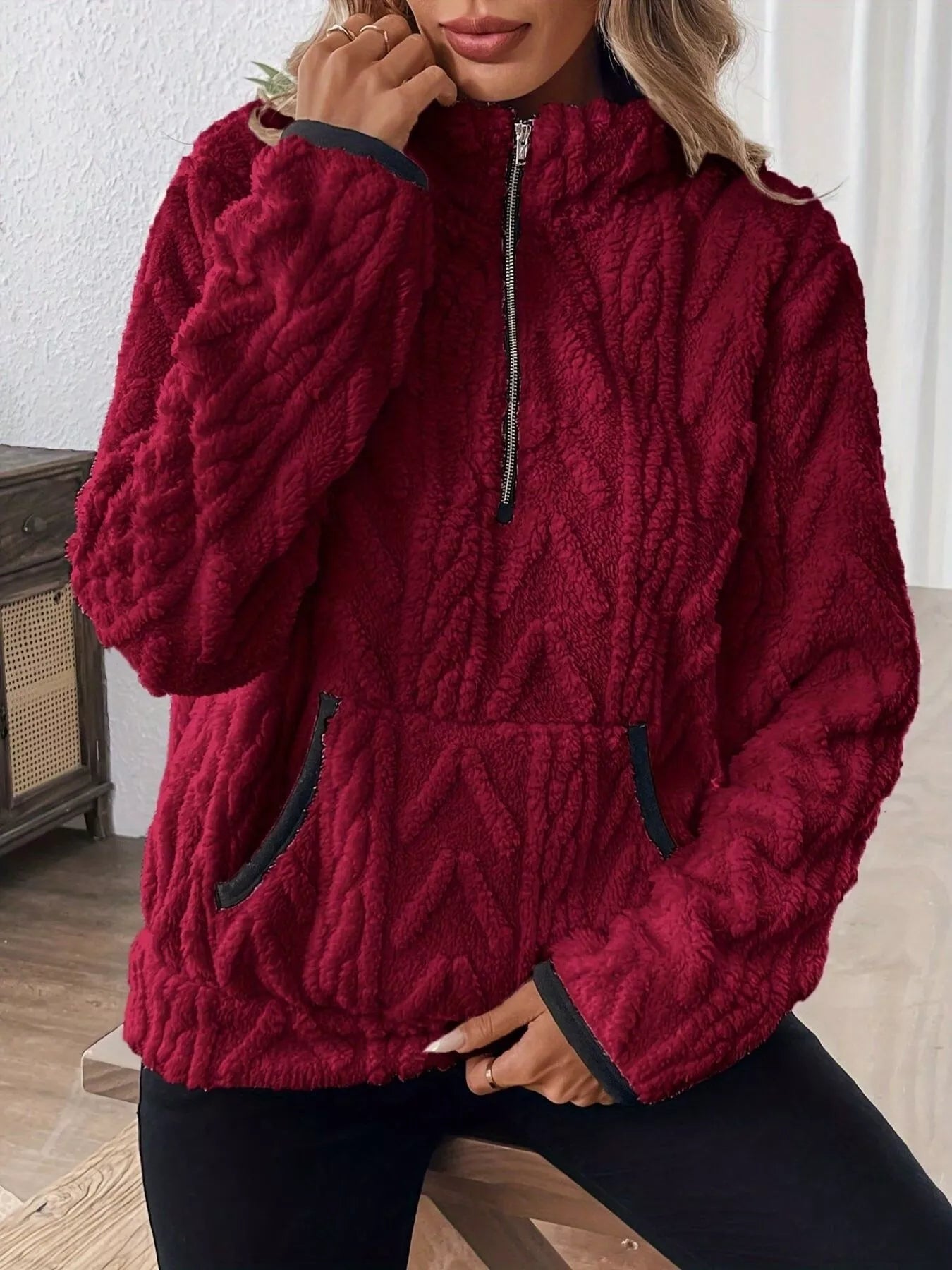 Cozy Sherpa Half Zip Sweatshirt | Sweatshirts Daverri Fashions