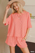 Zenana coral raised rib knit tee and drawstring shorts set
