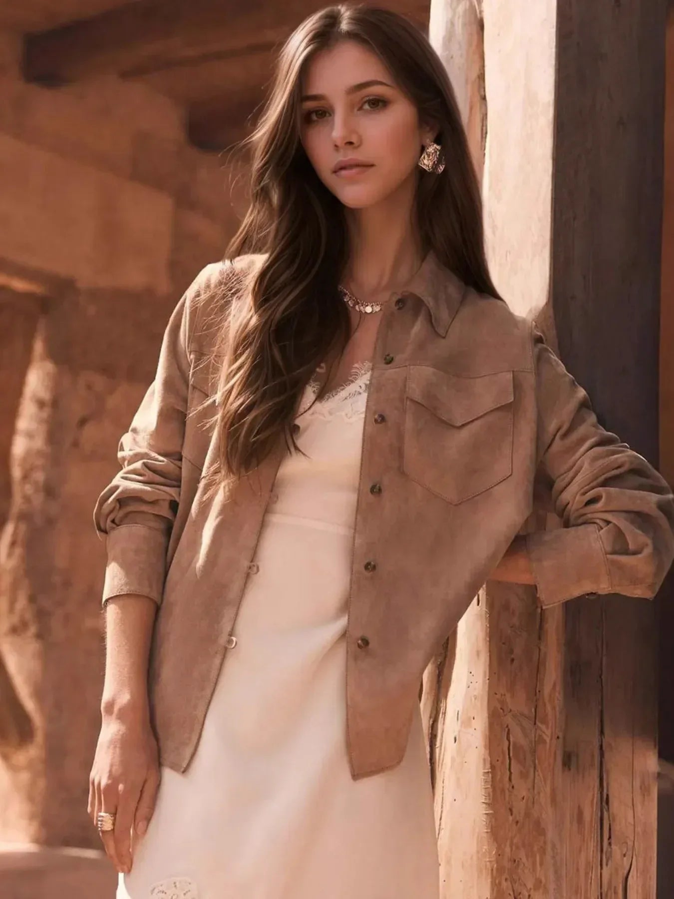 Button Front Long Sleeve Jacket - DAVERRI FASHIONS