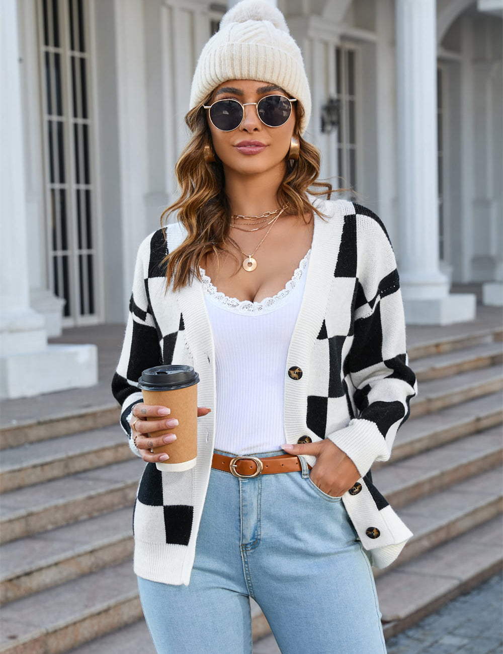 Angel Wings Button-Up V-Neck Dropped Shoulder Cardigan | Cardigans Daverri Fashions