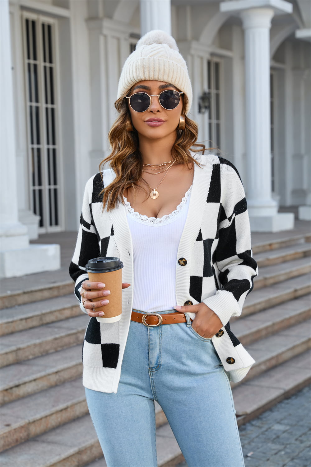 Angel Wings Button-Up V-Neck Dropped Shoulder Cardigan | Cardigans Daverri Fashions