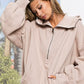 BiBi Stitch Detailed Elastic Hem Half Zip Fleece Hoodie Taupe - DAVERRI FASHIONS