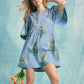 Umgee Tropical Print Bell Sleeve Mini Dress Light Blue L Mini Dresses