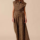SO ME Wide Leg Leopard Twill Overalls Jumpsuit with Tuck