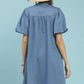Umgee Chambray Puff Sleeve Dress in blue denim with short puffed sleeves