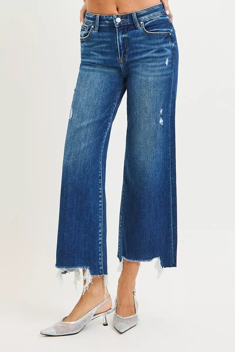 RISEN High Rise Crop Wide Leg Jeans - DAVERRI FASHIONS