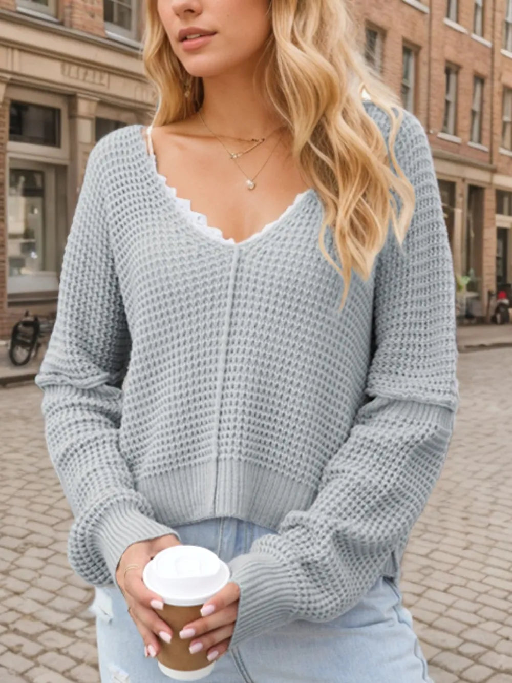V-Neck Long Sleeve Sweater | Sweaters Daverri Fashions