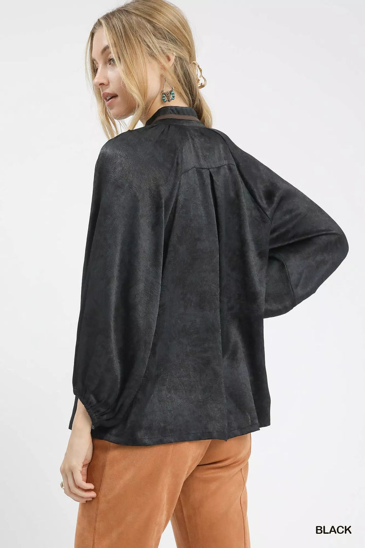 Umgee Crinkle Brocade Long Sleeve Blouse | Blouses Daverri Fashions