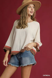 Umgee Scalloped Hem Color Block Top | Blouses Daverri Fashions