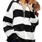 Striped Half-Zip Oversized Sweatshirt - DAVERRI FASHIONS