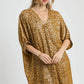 Umgee Metallic Leopard Print V-Neck Kimono Dress Brown