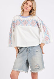 SAGE+FIG Patchwork Breeze Contrast Oversized T-Shirt T-Shirts