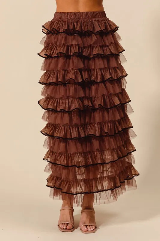 SO ME Layered Ruffled Tulle Maxi Skirt Maxi Skirts