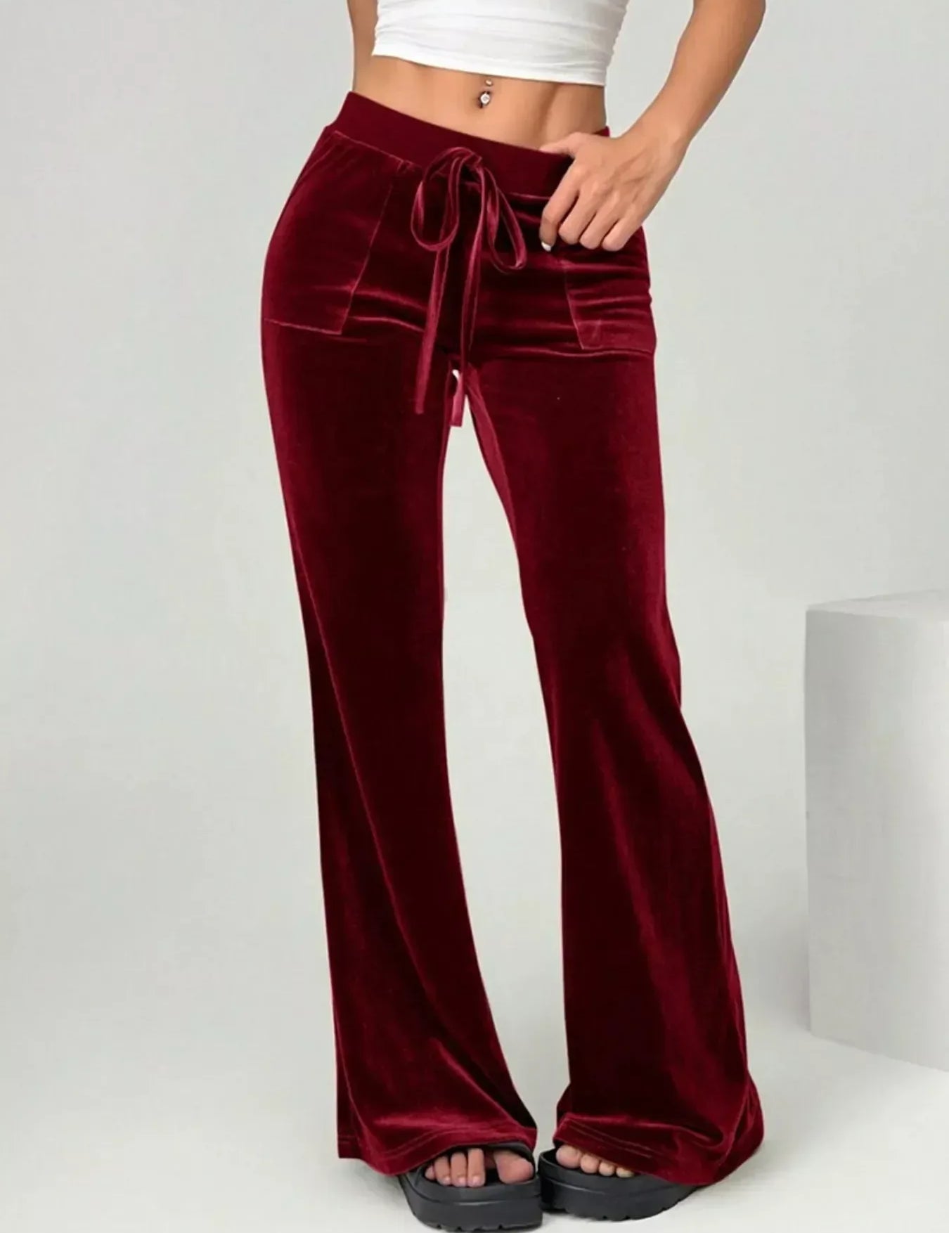 Daverri Fashions Velvet Flare Leg Pants - DAVERRI FASHIONS