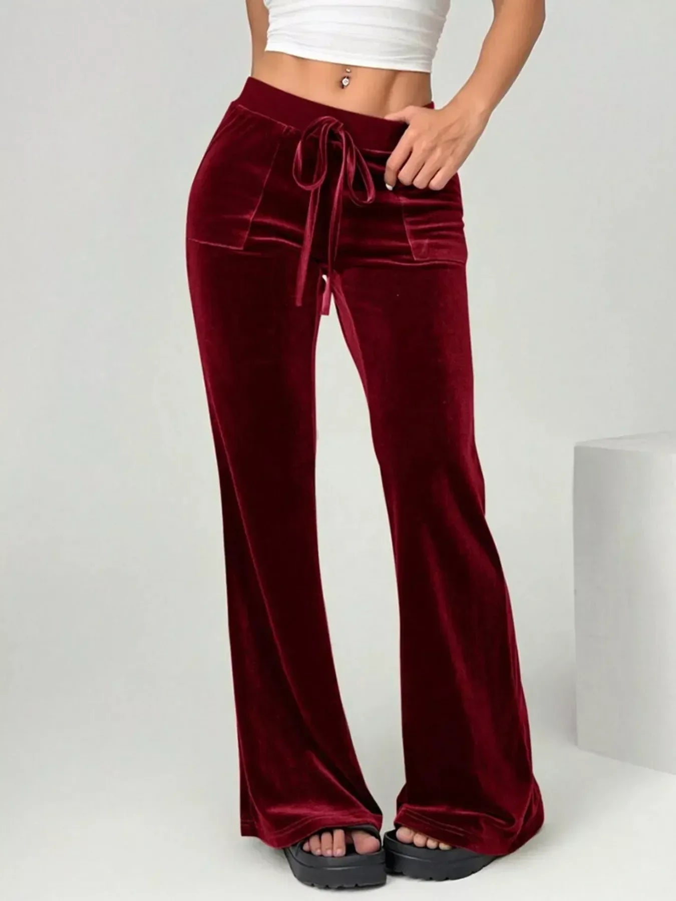 Daverri Fashions Velvet Flare Leg Pants - DAVERRI FASHIONS