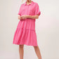 And The Why Full Size Raw Edge Washed Tiered Shirt Dress - DAVERRI FASHIONS