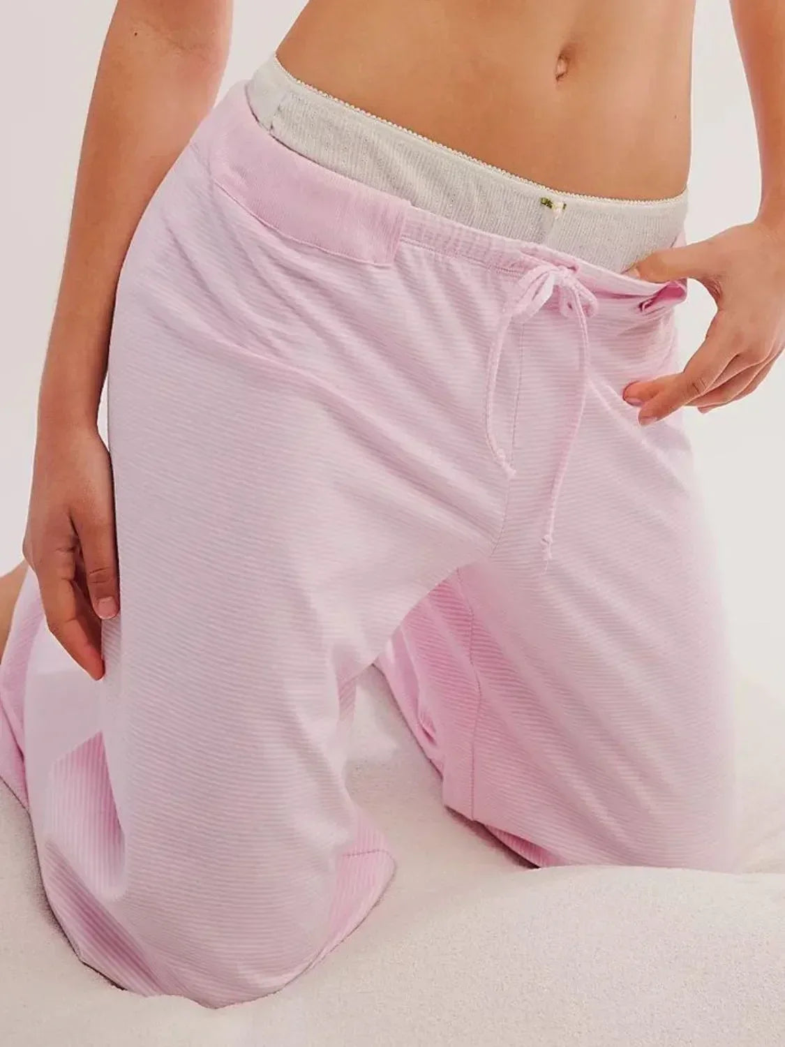 Drawstring Striped Wide Leg Pants - DAVERRI FASHIONS