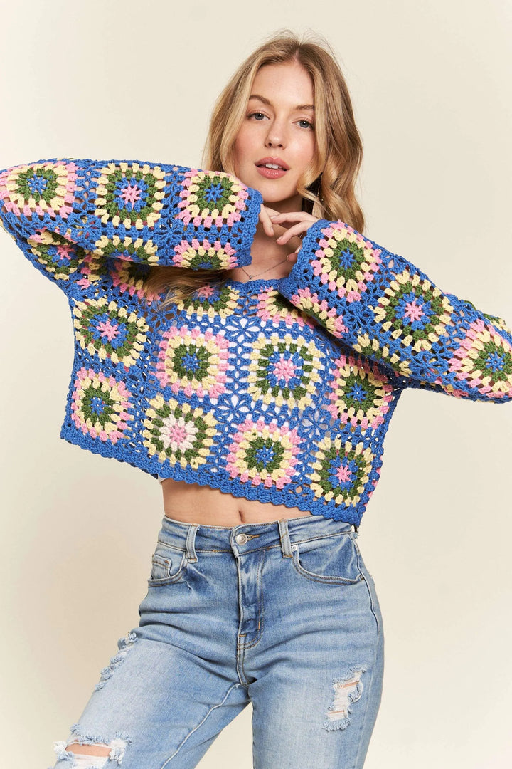 ADORA Multicolor Crochet Crop Top | Sweaters Daverri Fashions