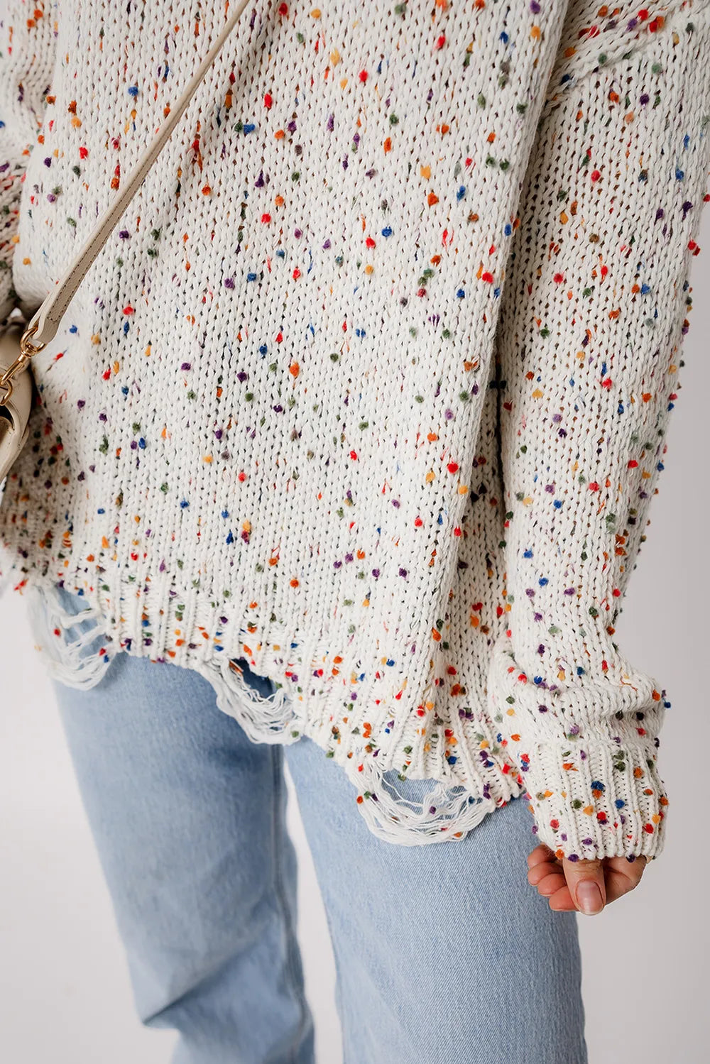 Confetti Distressed Hem Long Sleeve Sweater | Sweaters Daverri Fashions