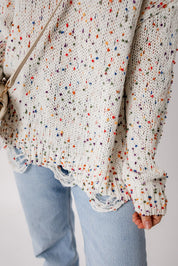 Confetti Distressed Hem Long Sleeve Sweater | Sweaters Daverri Fashions