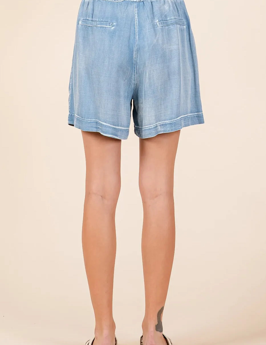 Mittoshop Washed Chambray Elastic Waist Easy Fit Shorts | Shorts Daverri Fashions